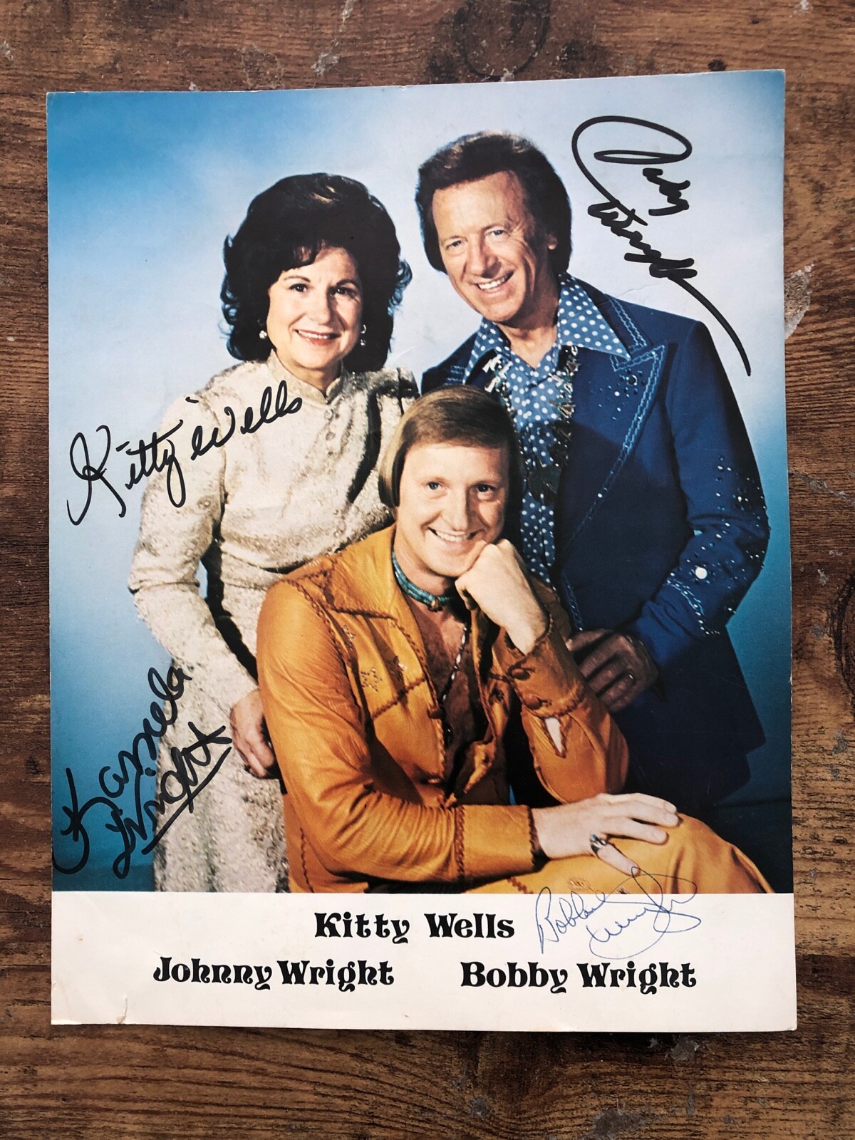 COLOR PROMOTIONAL PHOTO Signed Autographed KITTY WELLS JOHNNY BOBBY WRIGHT