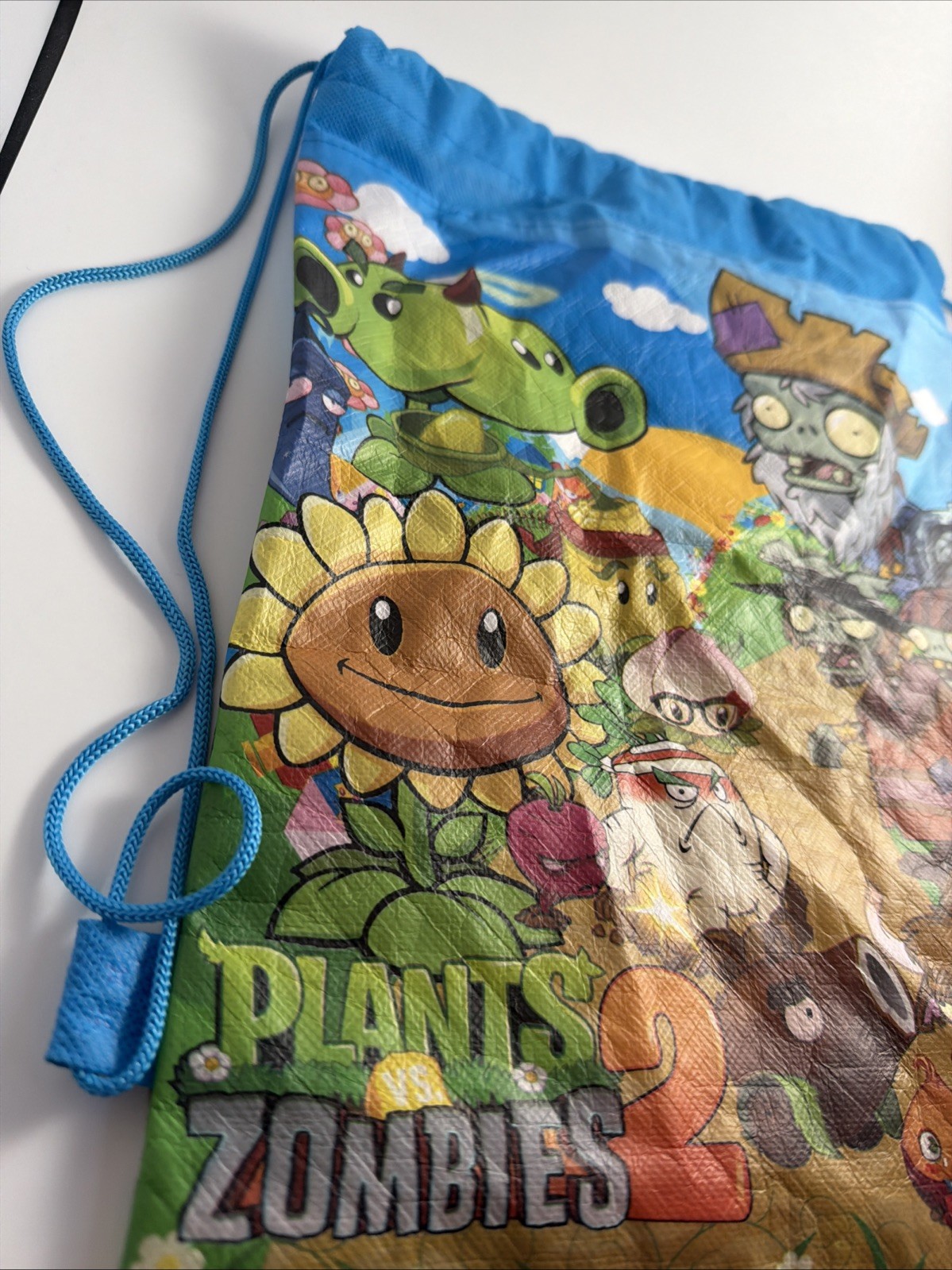 Plants vs Zombies 2 String Tote Bag Lite Weight Carry Blue