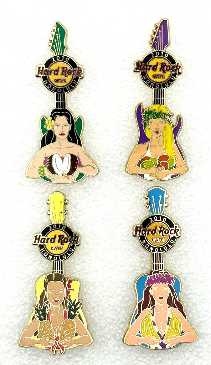 RARE Set of 4 Hard Rock Cafe 2010 Honolulu Guitar Pins – Island Girls Tropical