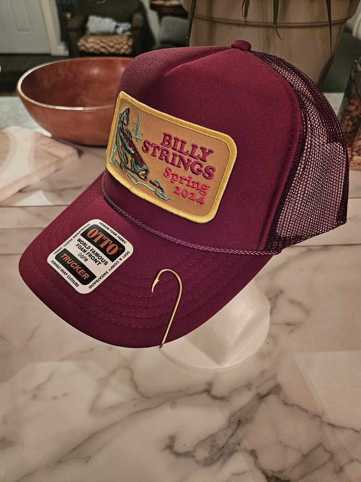 Billy Strings “Spring Tour 2024” Otto Trucker Hat. Maroon w/hook on bill