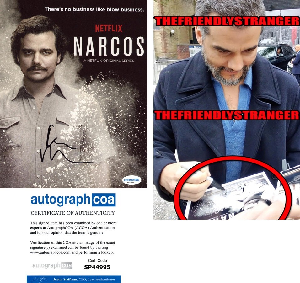 Wagner Moura signed “NARCOS” 8×10 Photo e EXACT PROOF Pablo Escobar ACOA COA