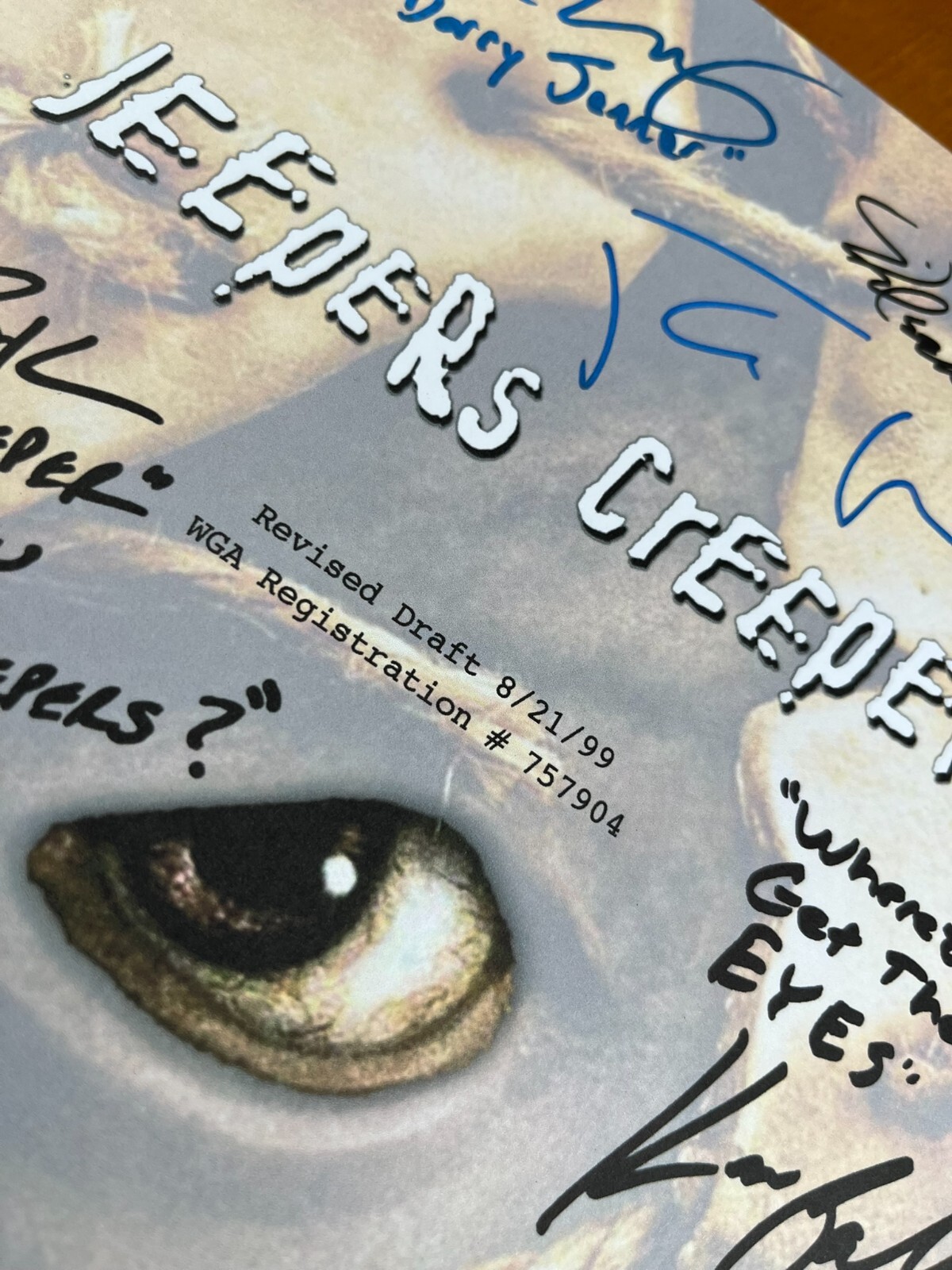 Jeepers Creepers Script Signed- Autograph Reprints- The Creeper
