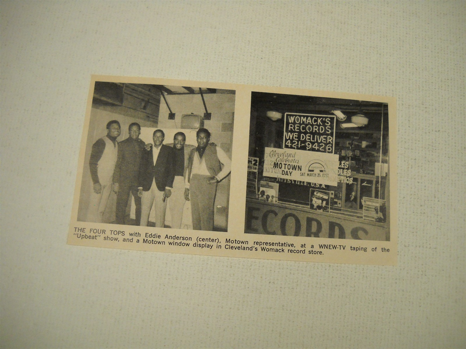 FOUR TOPS 2-panel 1967 music biz promo pic/text WNEW-TV and Cleveland display