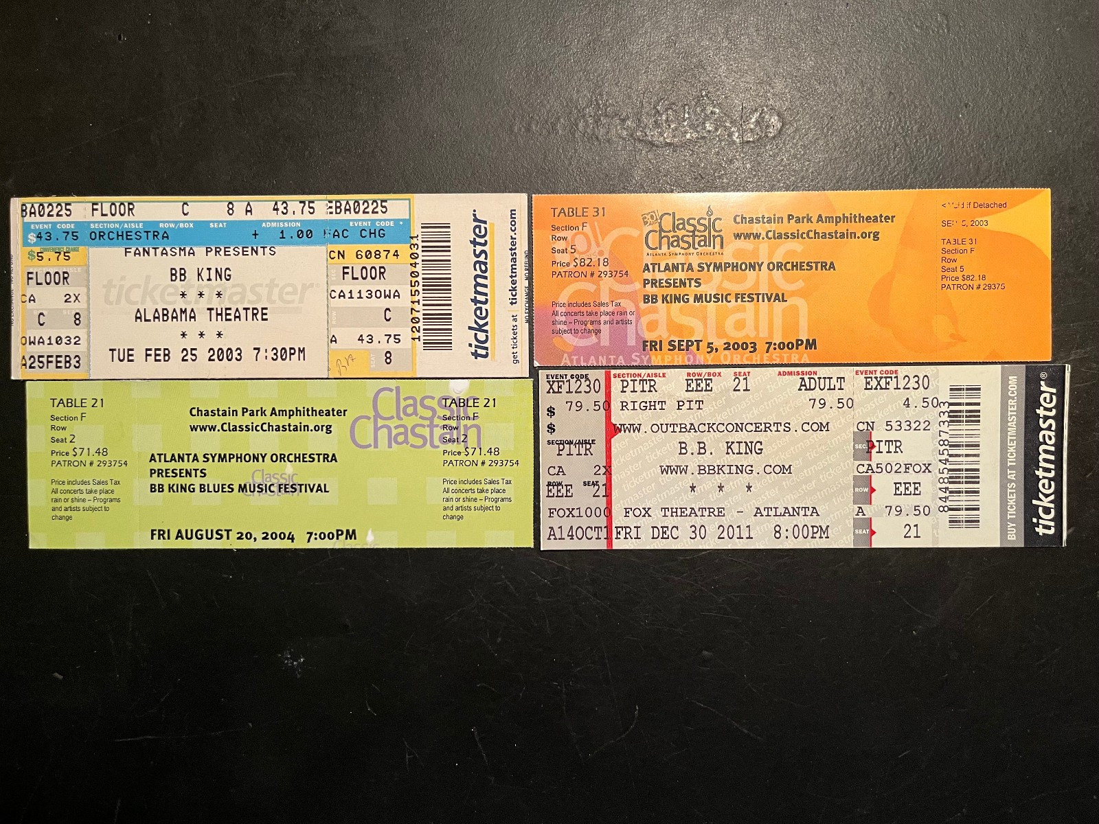 FOUR FULL UNUSED TICKETS B.B. KING DIFFERENT DATES AND VENUES