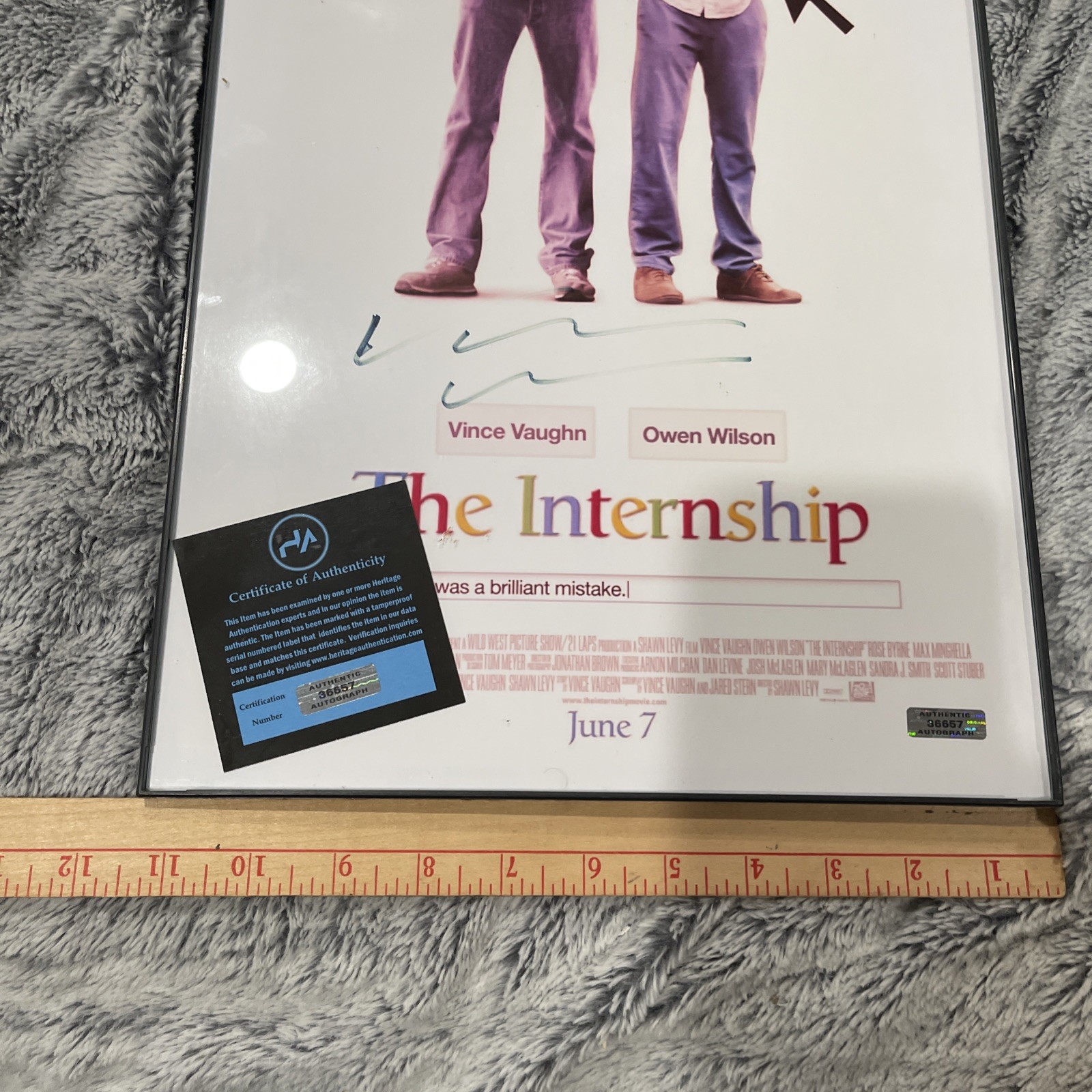 Vince Vaughn Signed The Internship Poster (AutographCOA) 11 X 17 Inches. Rare