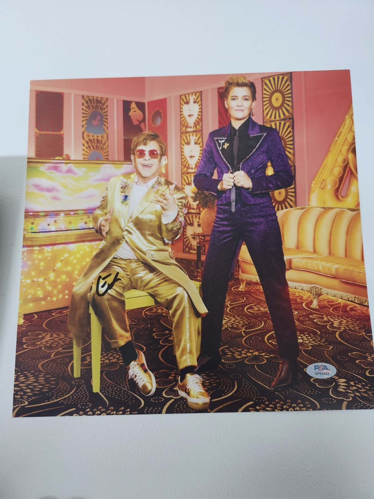 Elton John Signed autograph 12×12 PSA COA Rocket Man Believe In Angels Yellow