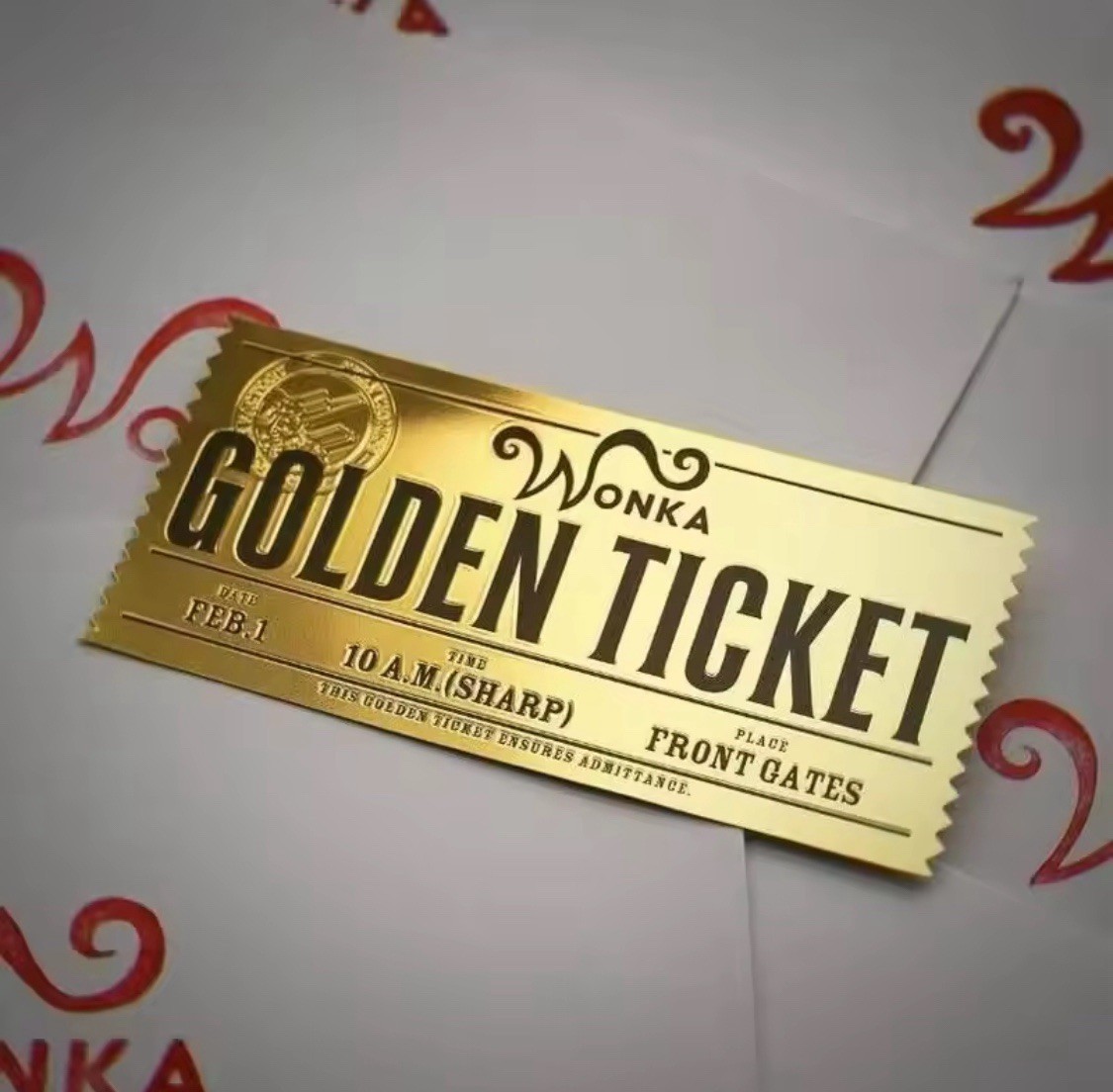 WILLY WONKA Replica Golden Ticket Charlie Chocolate Factory Movie Prop Free Ship