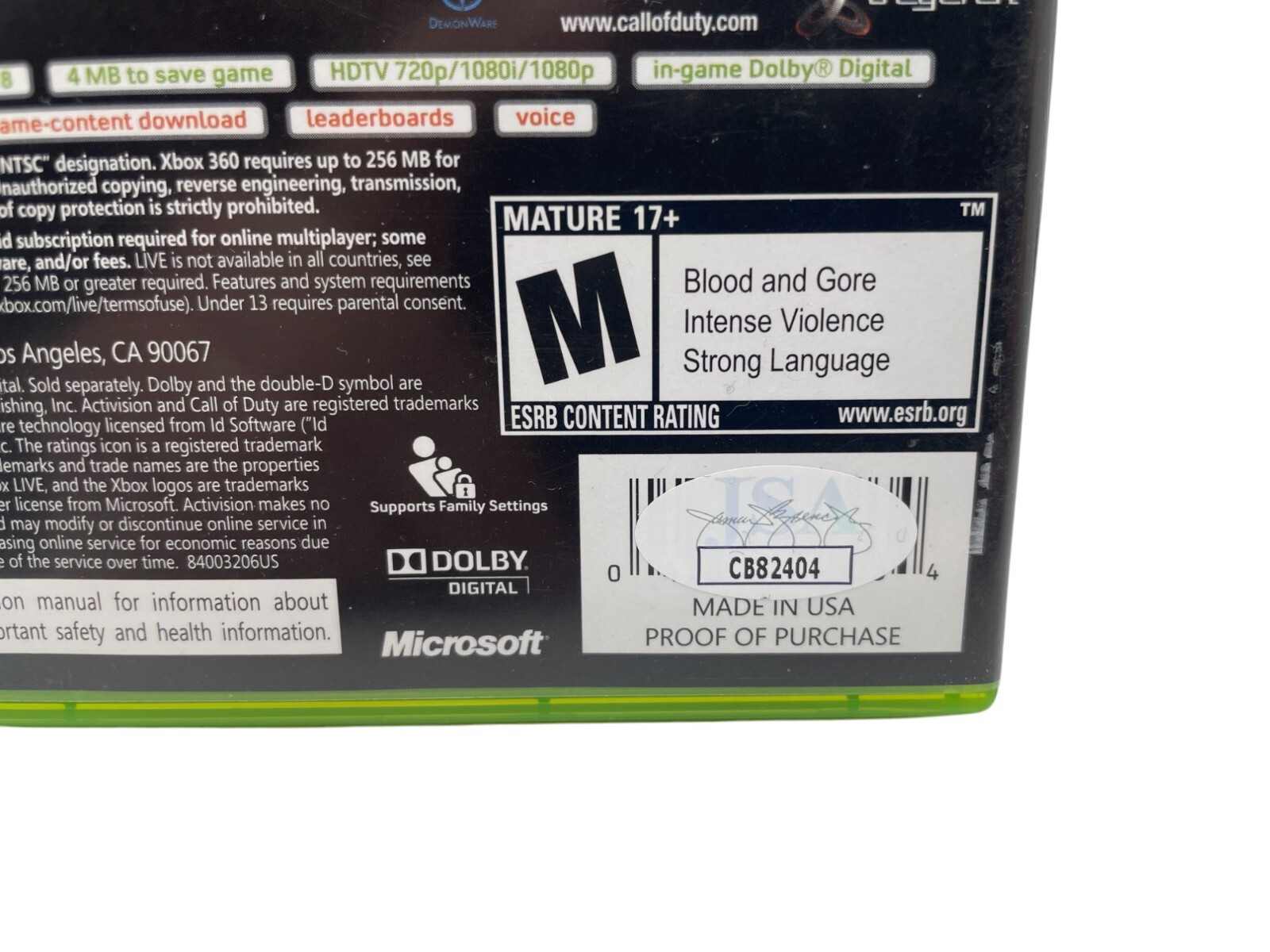 James C. Burns Signed Call of Duty Black Ops Xbox 360 Game “Woods” Auto JSA COA