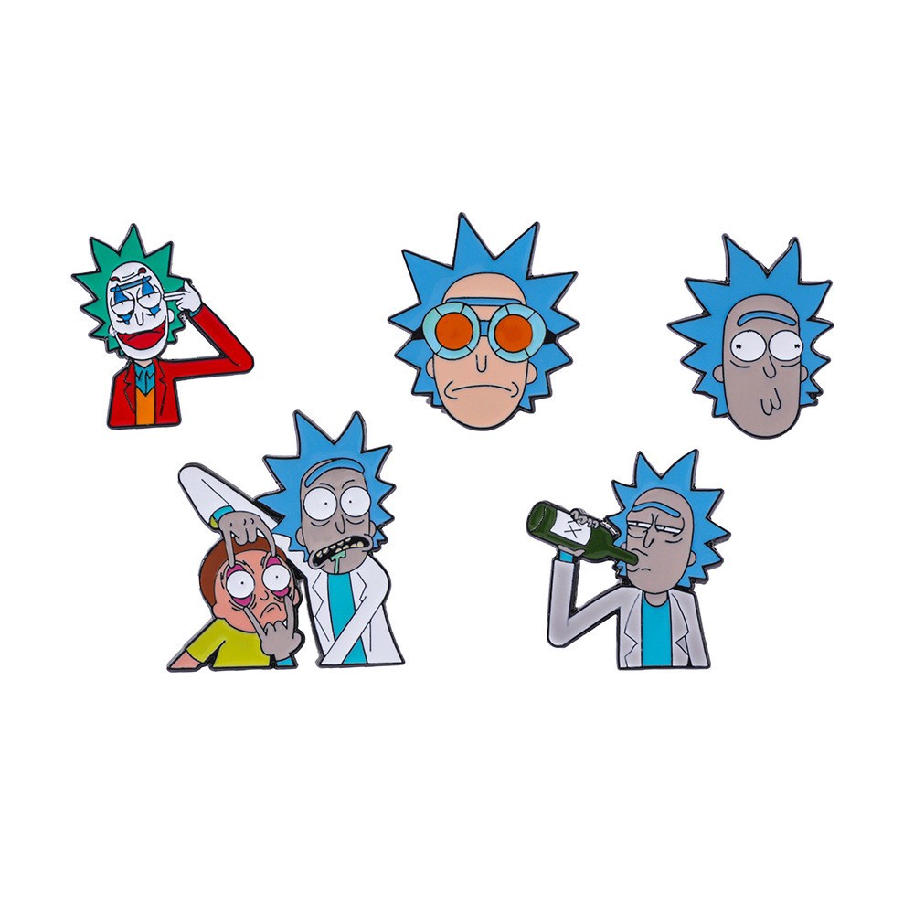 5PCS Rick and Morty Collectible Cartoon Enamel Pins Pinback Badge Metal Brooch