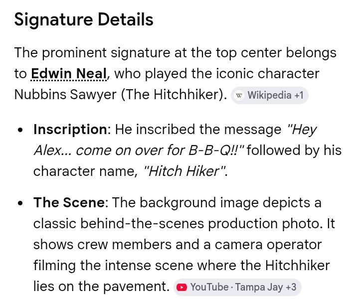 The Texas Chainsaw Massacre Signed By Edwin Neal (Hitch Hiker) 1974