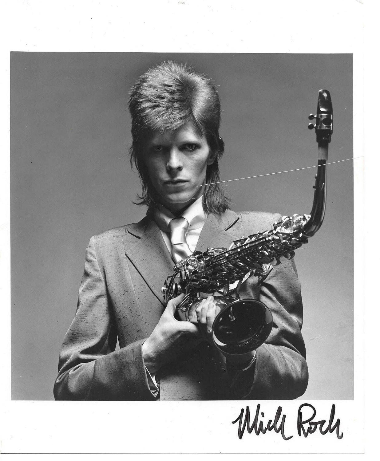 David Bowie Sax Portrait by Mick Rock Signed Photo 8” x 10”