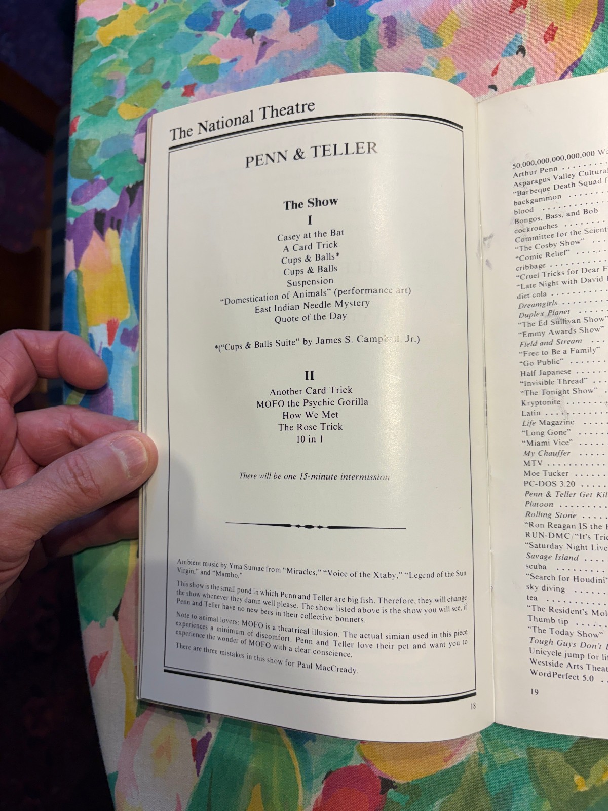 Penn & Teller Stagebill Ticket Playbill From July 1989 Signed by Penn Jillette