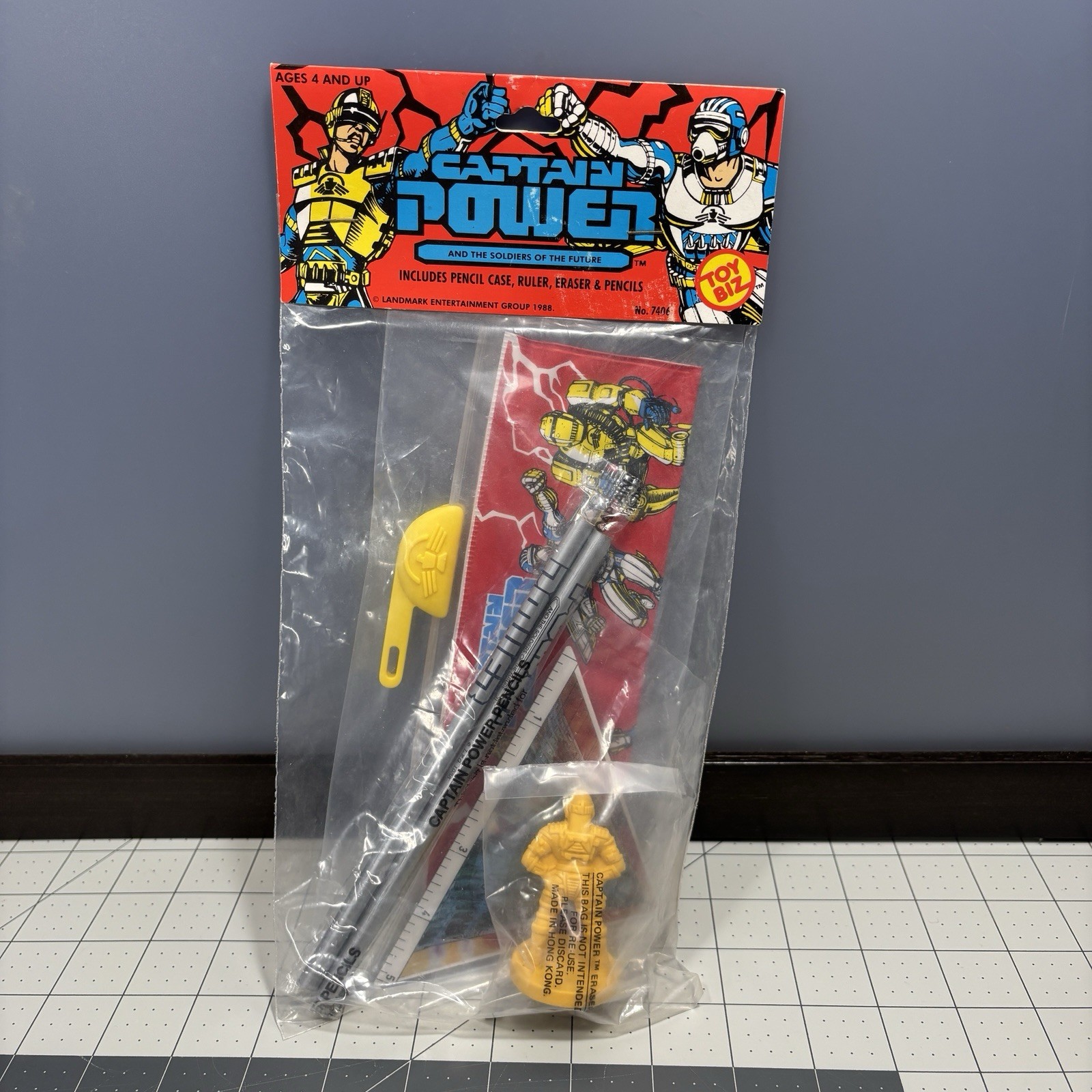 Vtg Captain Power Pencil Case Eraser Ruler Desk Set Toy Biz Landmark 1988 NEW
