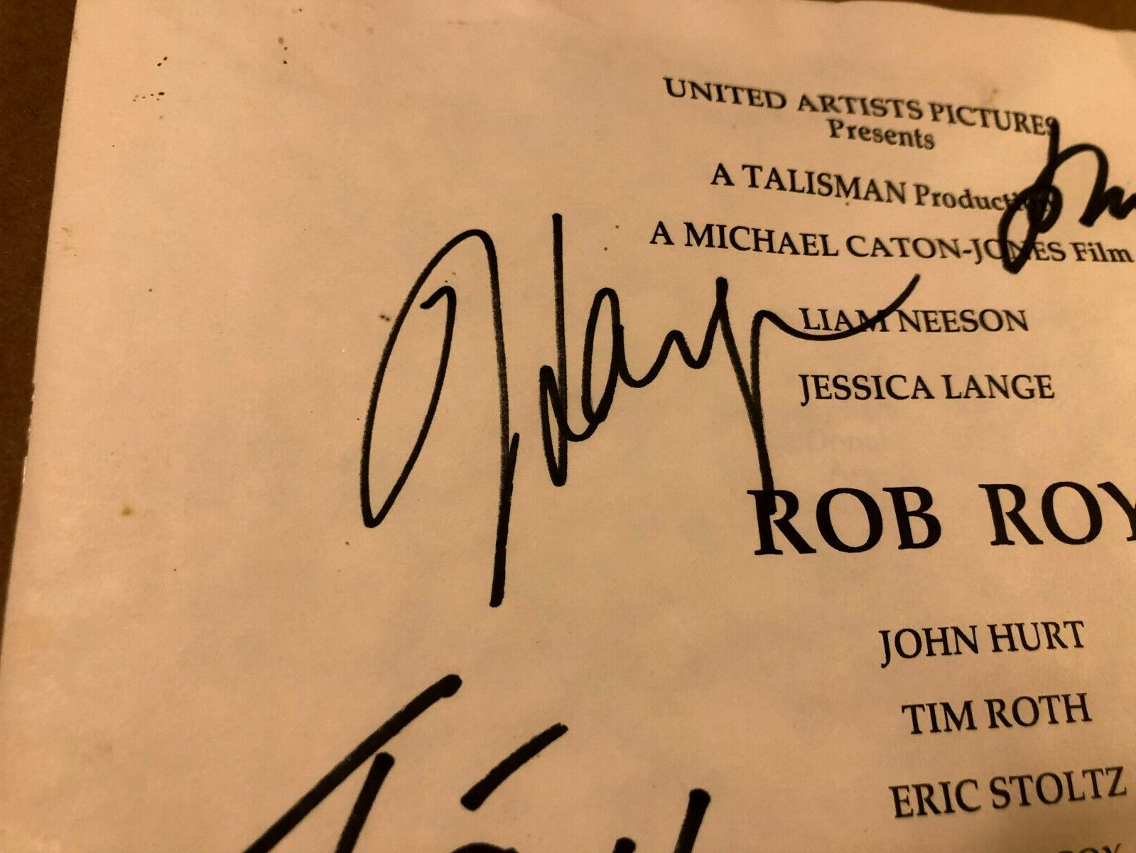 Rob Roy Rare Autographed Program ’95 Liam Neeson Stoltz John Hurt Tim Roth Lange