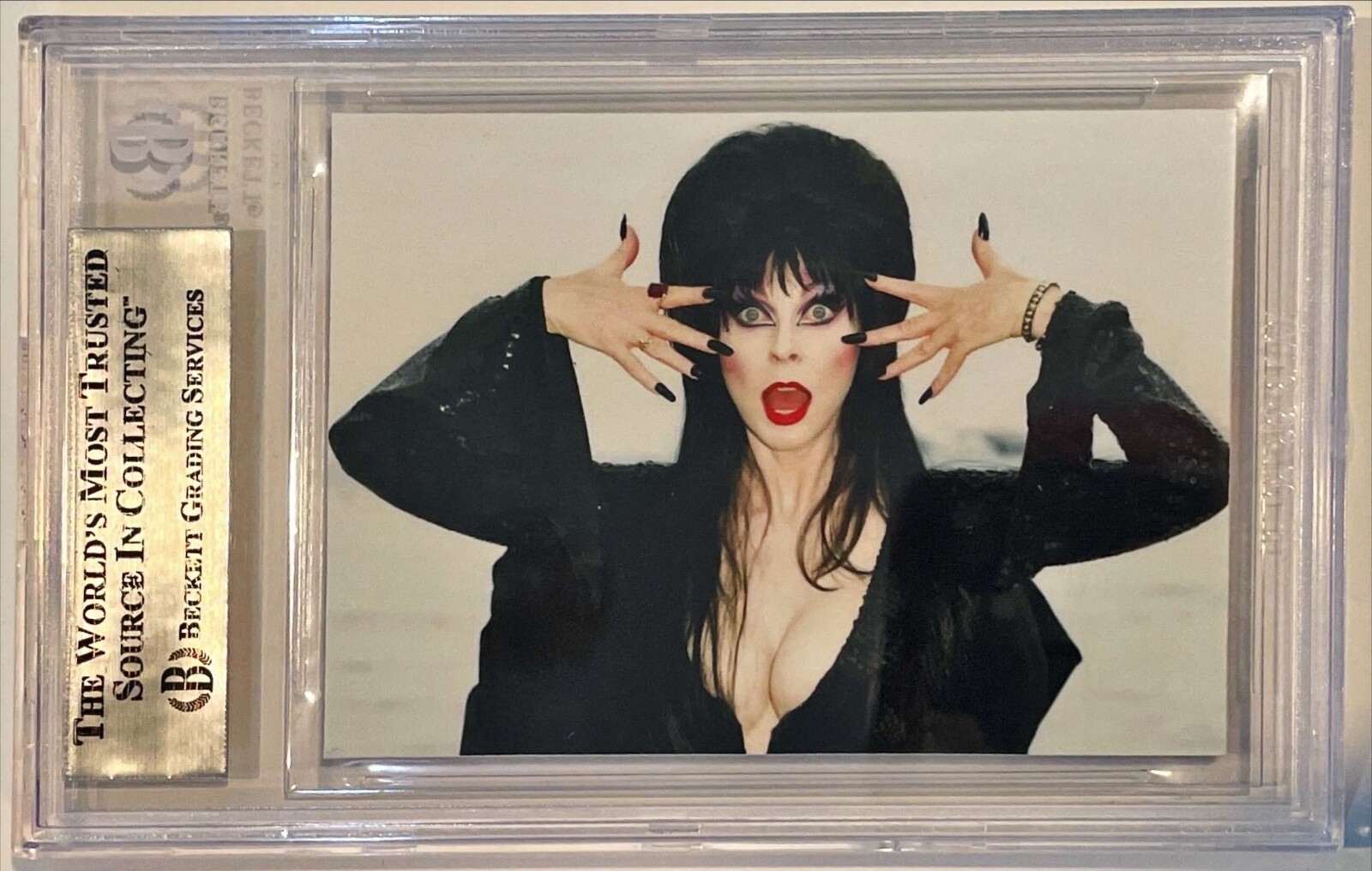 Cassandra Peterson Elvira Signed Custom Cut Auto CARD BAS Beckett Slabbed