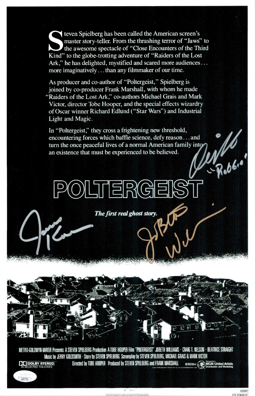 OLIVER ROBINS +2 CAST Signed 11×17 POLTERGEIST Horror Autograph JSA COA Cert