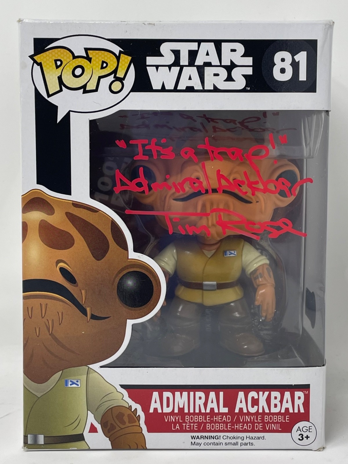 Tim Rose Signed Star Wars Admiral Ackbar Funko Pop #81 It’s A Trap Quote Beckett