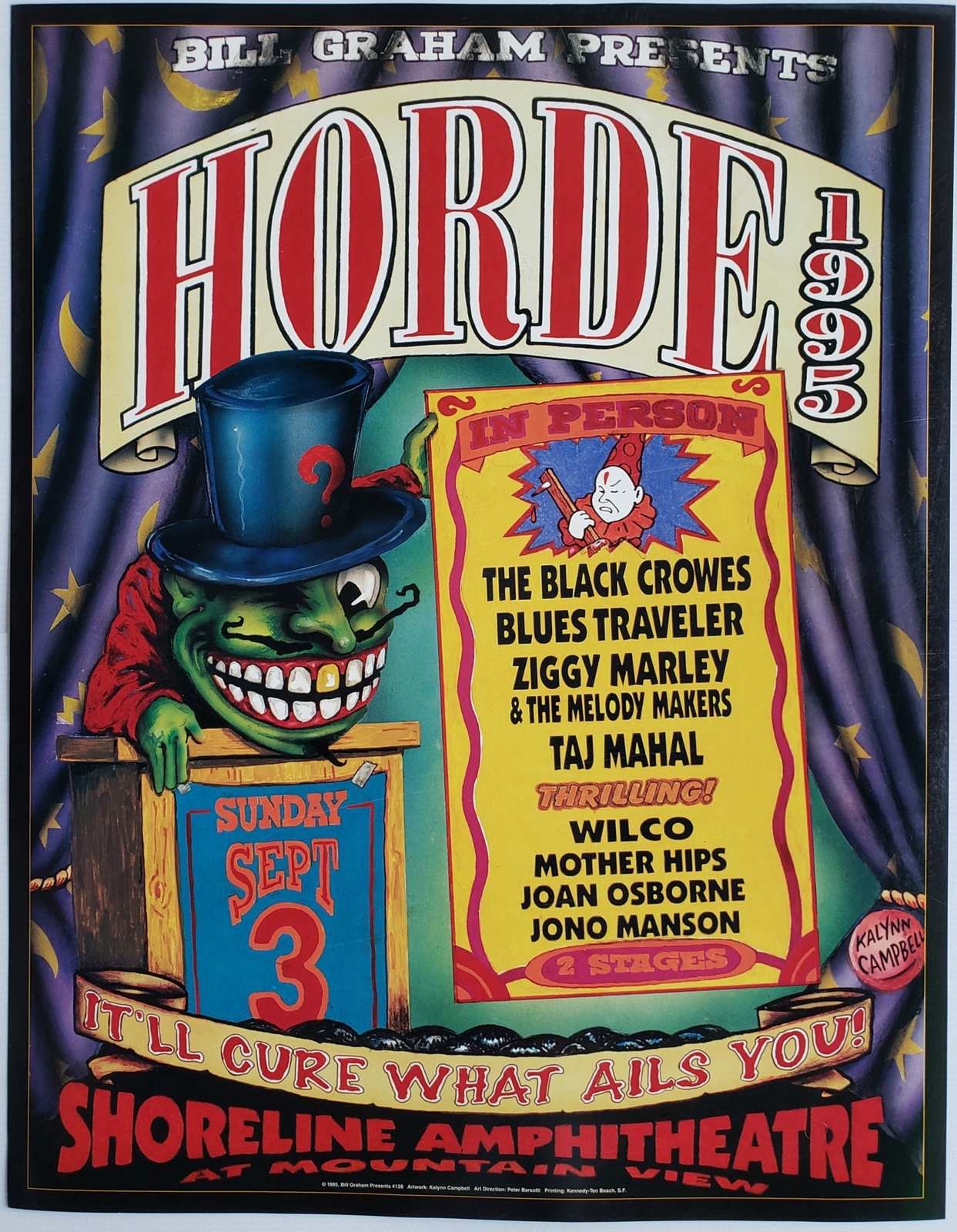 HORDE Festival Black Crowes Taj Mahal Wilco Concert Poster 1995 BGP-128 Shore…
