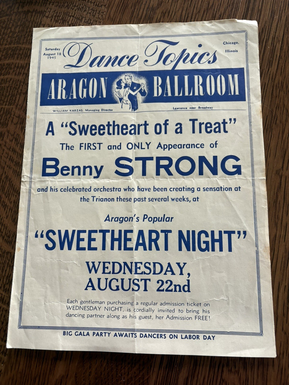 Vintage-1945 Benny Strong at the Aragon Ballroom Chicago Dance Topics Program