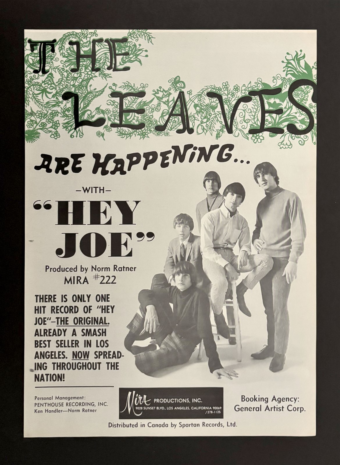 The Leaves Hey Joe (Garage Rock) 1966 Short Print Poster Type Ad, Promo Advert