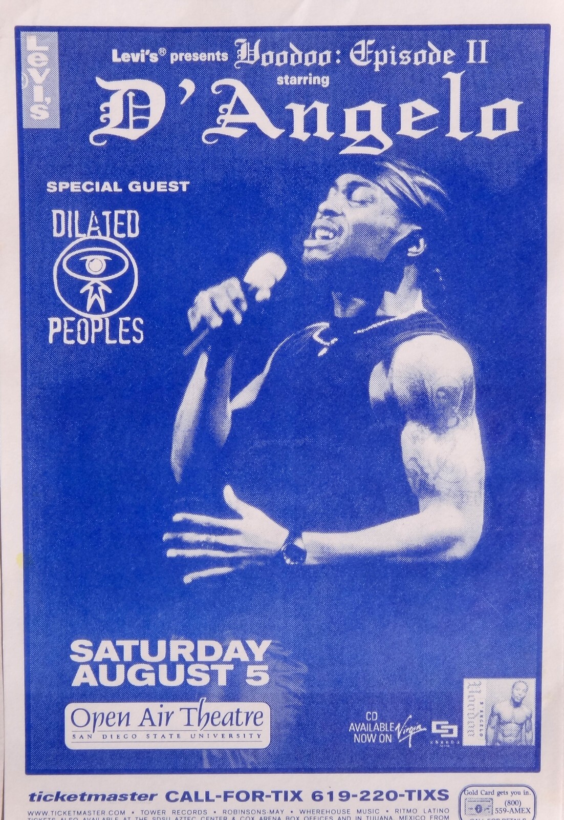 D’ANGELO “VOODOO EPISODE II 2000 TOUR” SAN DIEGO CONCERT POSTER- R&B, Funk Music