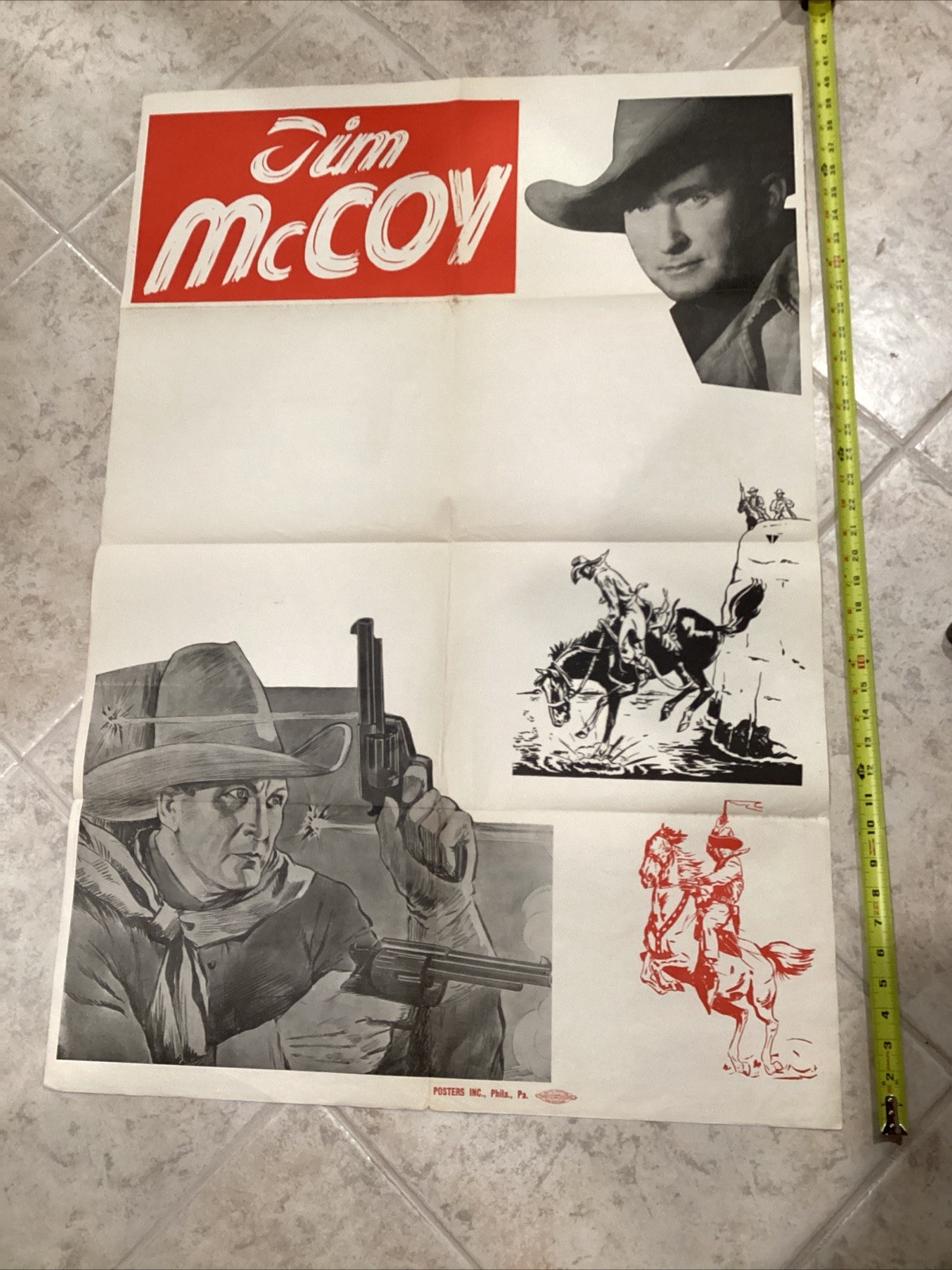 Tim McCoy Cowboy Movie Vintage Template Unused Poster 41×28” Folded