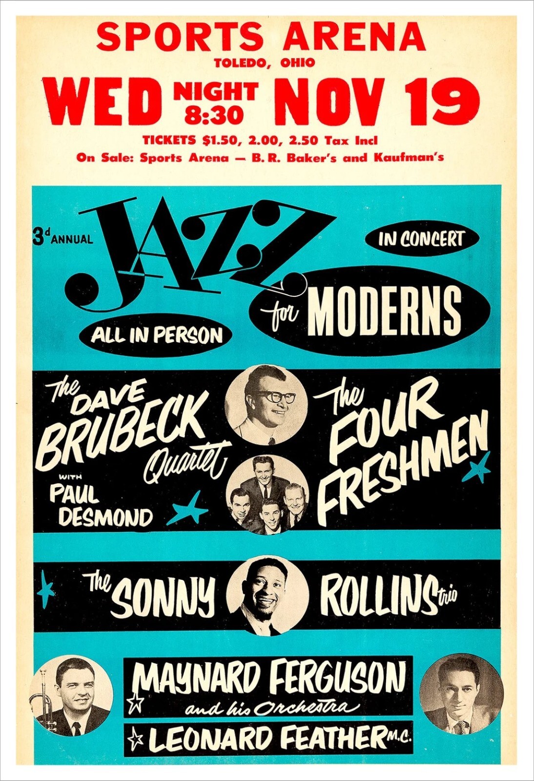 1958 DAVE BRUBECK THE FOUR FRESHMEN CONCERT POSTER WALL ART PRINT SIZE 10X15inch