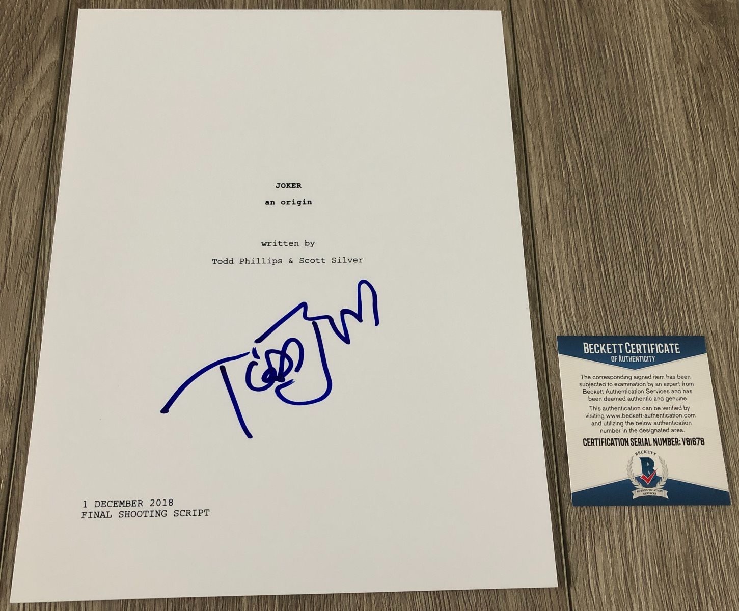 TODD PHILLIPS SIGNED AUTOGRAPH JOKER 104 PAGE SCRIPT w/EXACT PROOF & BECKETT COA