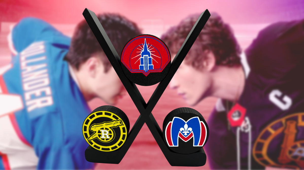 Heated Rivalry Hockey Puck Display with Stand – All 3 Teams Included