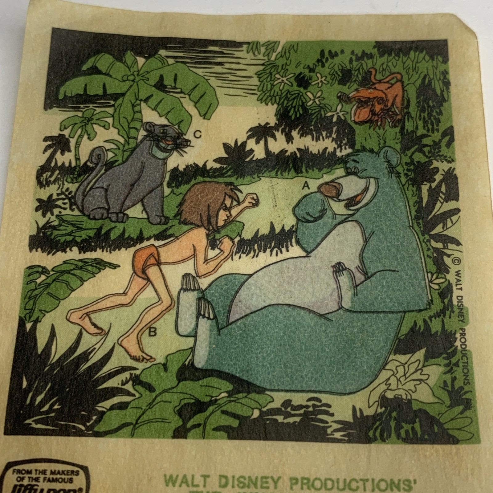 1960s JIFFY POP Popcorn Sticker Insert The Jungle Book #2 Baloo Mowgli Bagheera