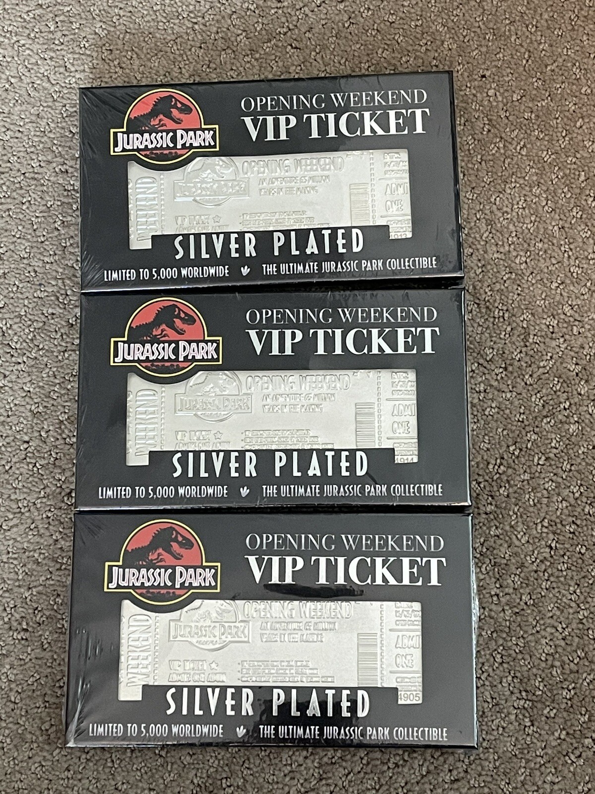 Jurassic Park Silver Plated Entrance Ticket Replica #XXXX/5000 SEALED NEW