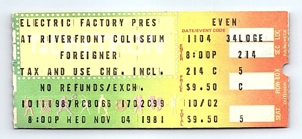 Foreigner Concert Ticket Stub November 4 1981 Cincinnati Ohio