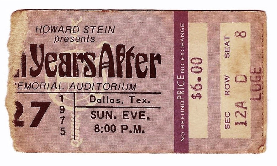 Ten Years After & Gary Wright 7/27/75 Dallas TX Memorial Auditorium Ticket Stub