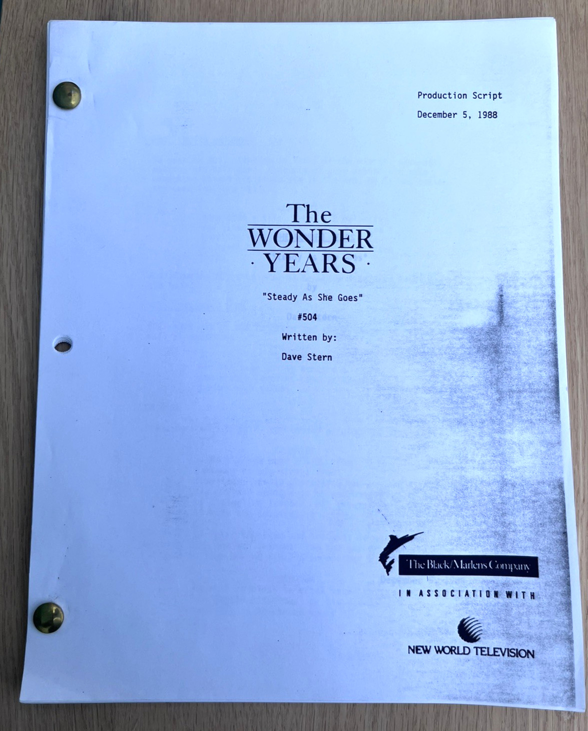 1988 The Wonder Years TV Original Production Script Steady As She Goes S2 E4