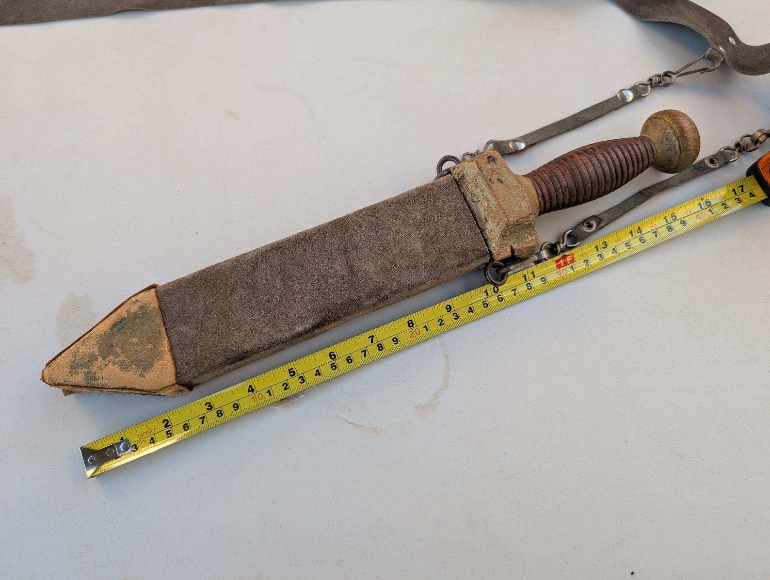 Sony Pictures Custom Dagger Suede Sheath Shoulder Belt/Harness Distressed Prop