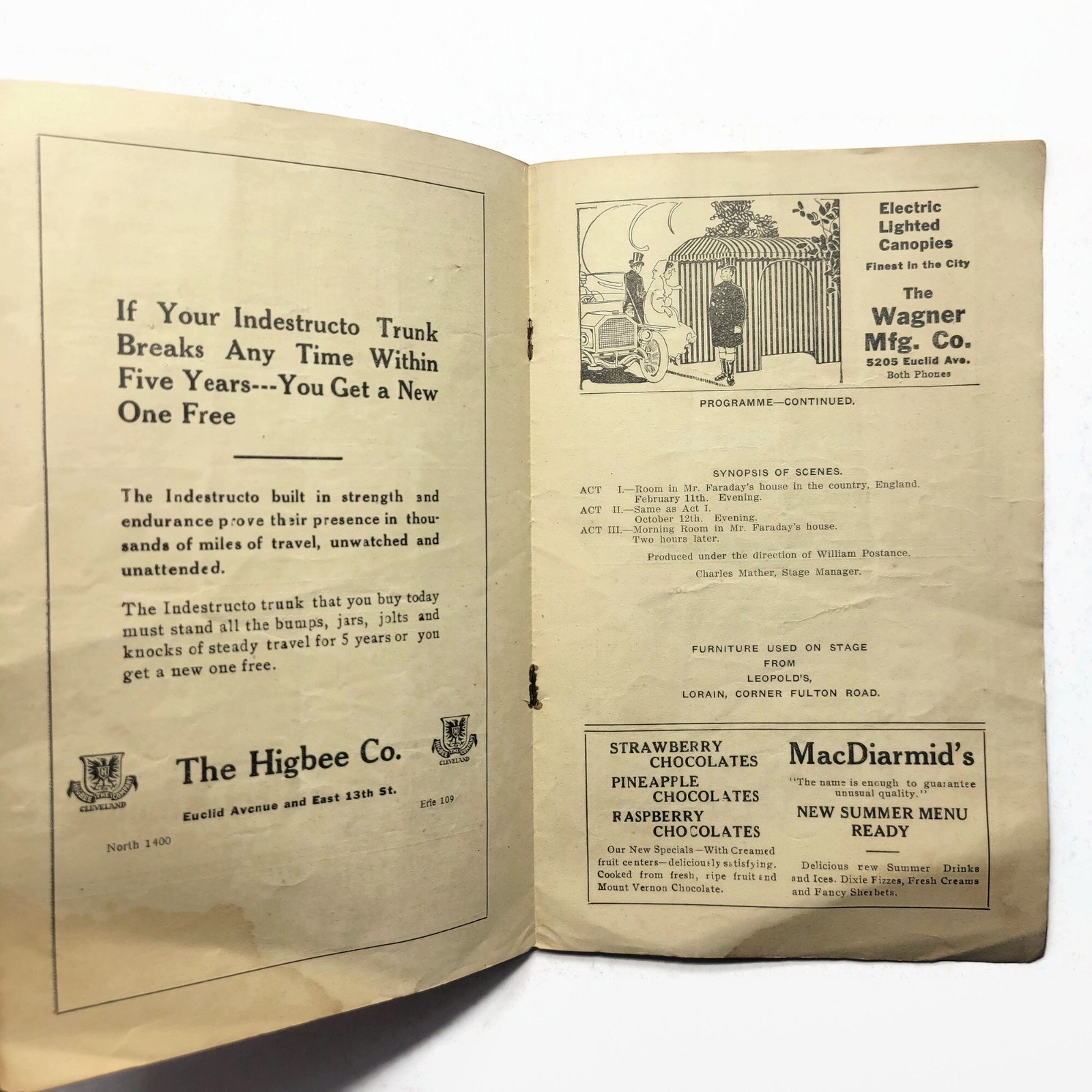 Antique 1913 Colonial Theater Program Playbill Ad Advertisements Cleveland Ohio