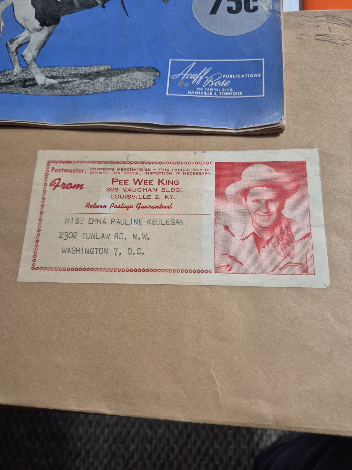 Pee Wee King Signed Card Autographed Singer AUTO Signature 1955 W Music & Env