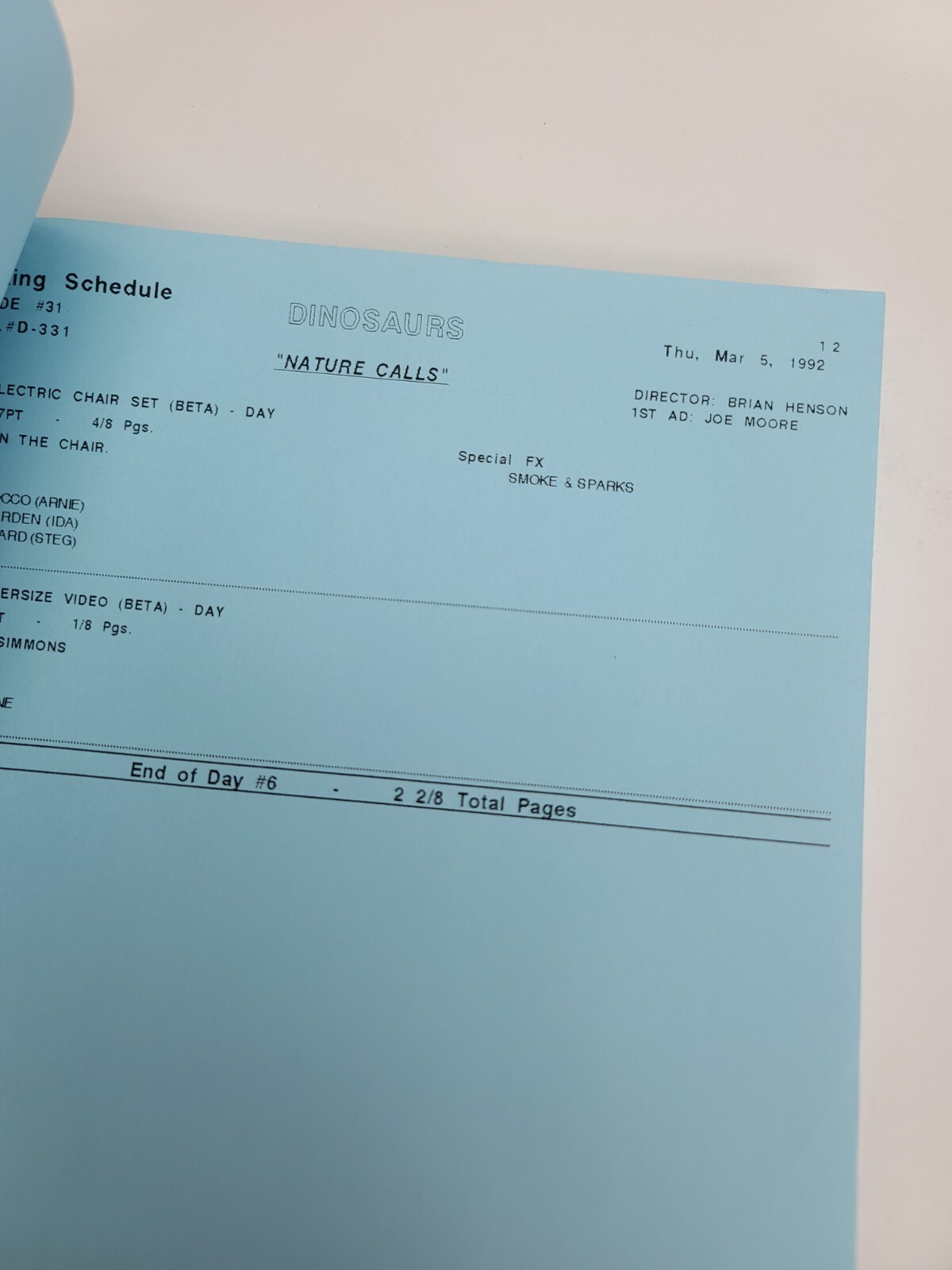 DINOSAURS / Andy Goodman 1992 TV Script, Brian & Jim Henson “Nature Calls”