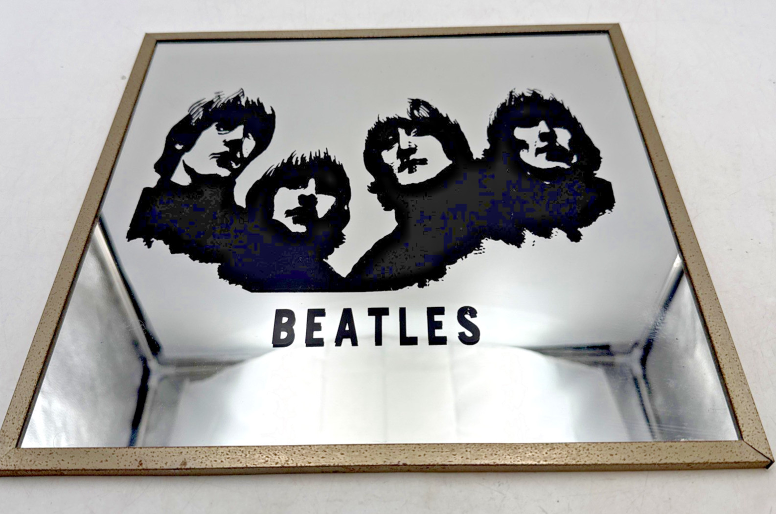 1977 BEATLES RUBBER SOUL Etched Glass MIRROR Metal Frame 12″x12″ Excellent Cond.