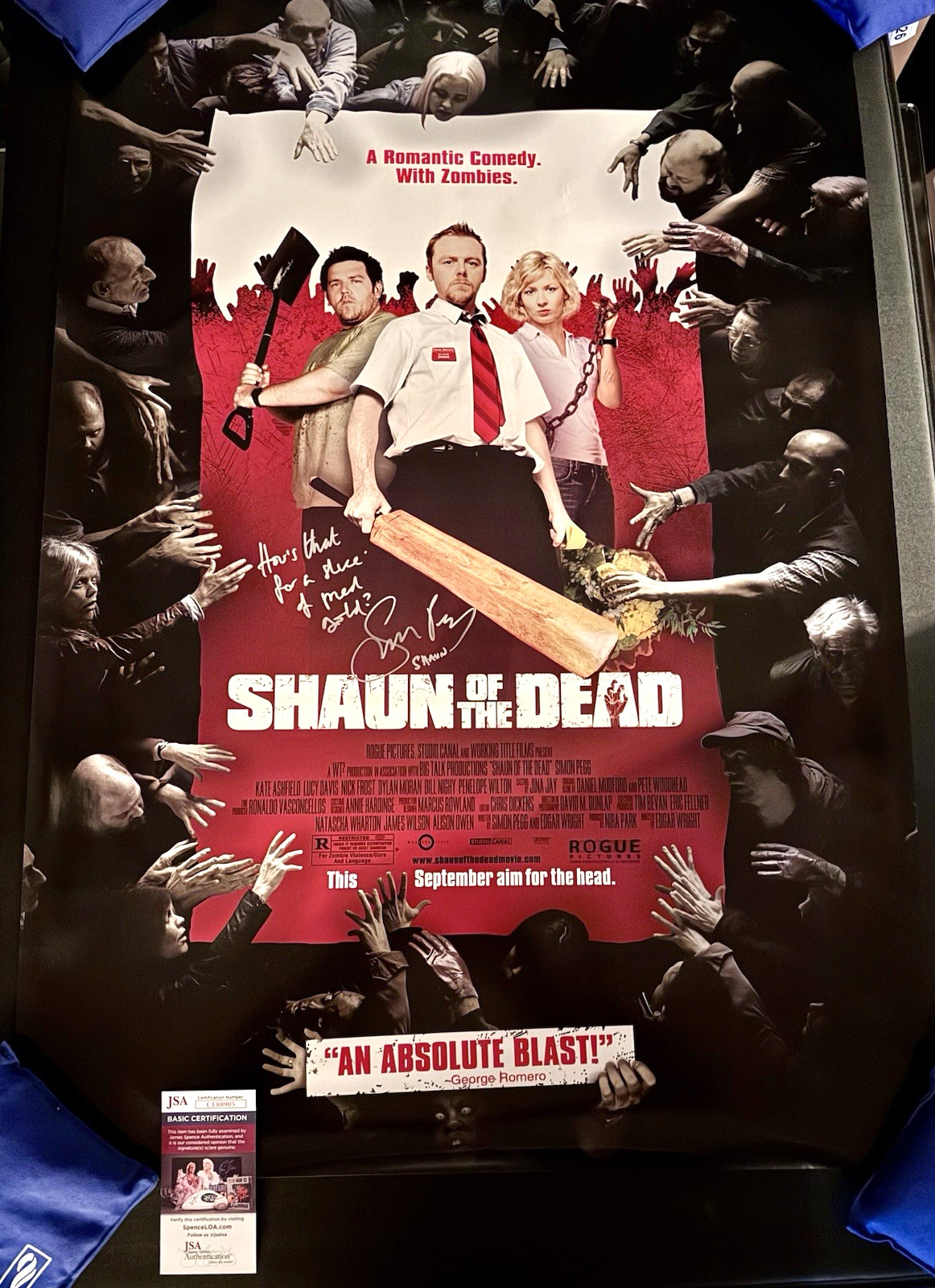 SIMON PEGG SIGNED AUTOGRAPH “SHAUN OF THE DEAD” 27X40 ORIG POSTER JSA COA +QUOTE