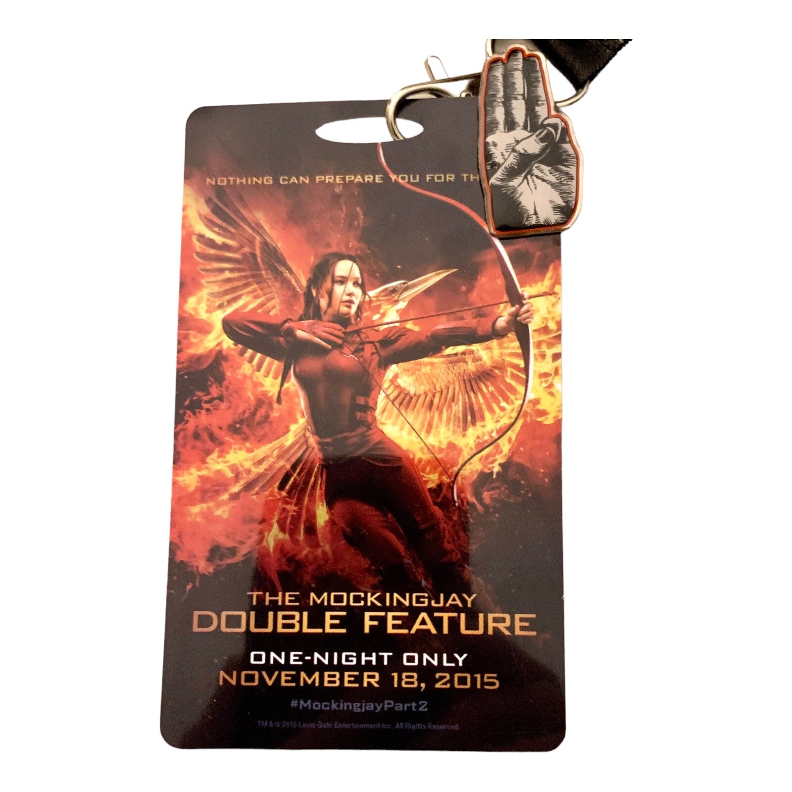 Hunger Games The Mockingjay Part 2 Double Feature Pass Lanyard 2015 3 Finger Pin