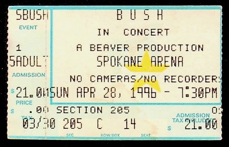 1996 BUSH Ticket Stub Spokane, Washington – BB-85