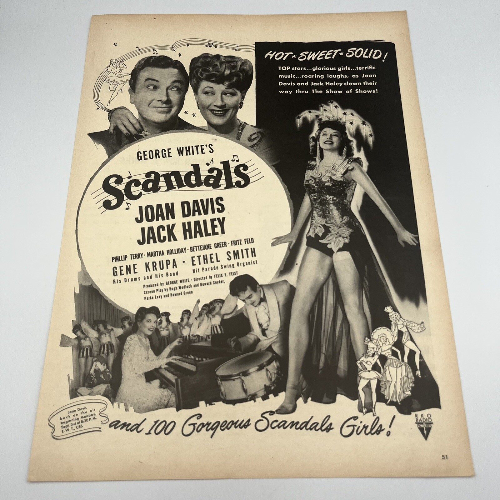 Scandals Motion Picture 1945 Vintage Print Ad 10″x14″ Joan Davis Jack Haley