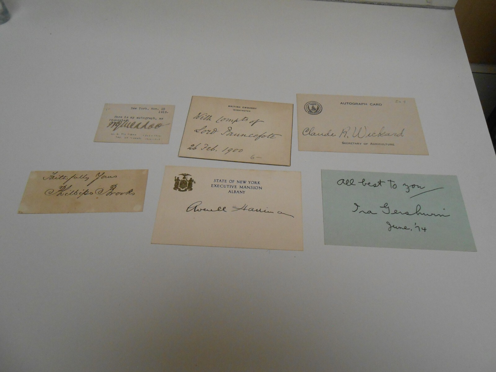 Lot Of 11 Late 1800’s, Early 1900’s Autograph Cards, Incl. Ira Gershwin, Henry