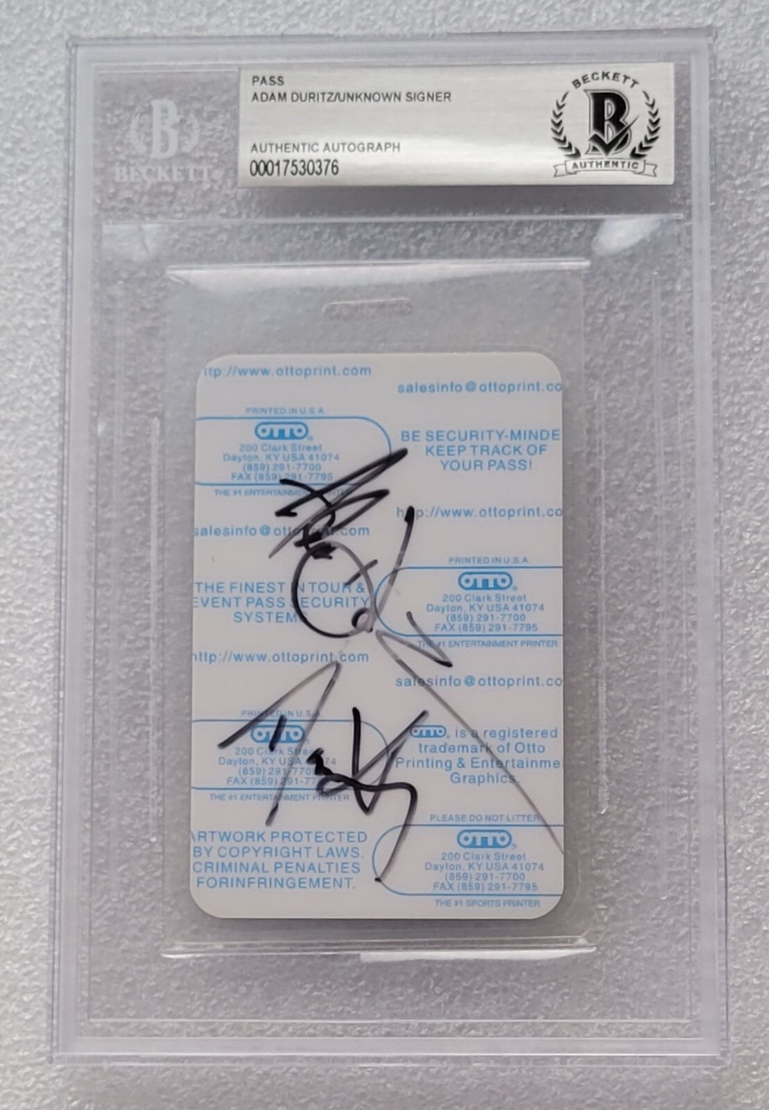 ADAM DURITZ SIGNED PASS BECKETT BAS BGS COA AUTOGRAPHED SLABBED COUNTING CROWS