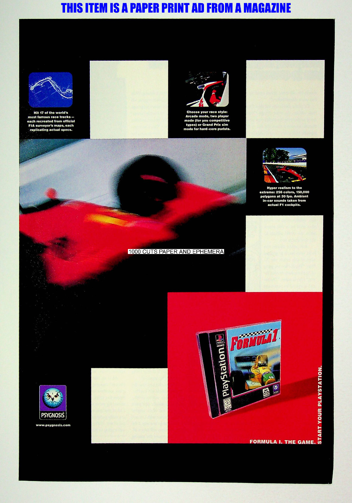 Formula 1 Psygnosis 1996 PlayStation 1 Trade Print Magazine Ad Poster ADVERT