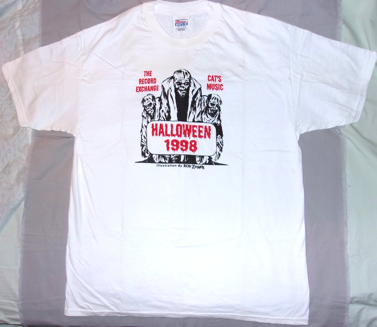 New HALLOWEEN t shirt ROB ZOMBIE art 1990s/1998 white XL cotton Hanes beefy tee