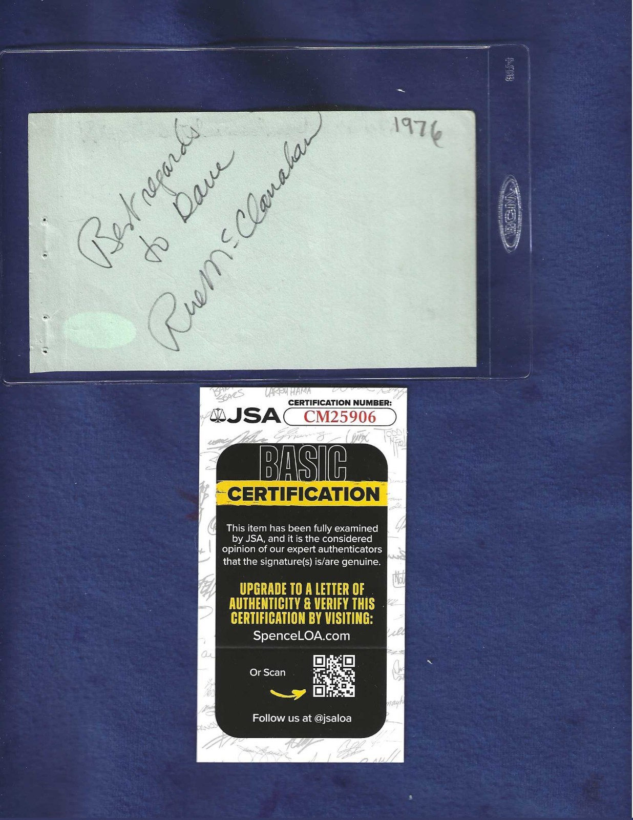 Rue McLanahan Autographed 3.5×6 Album Page Golden Girls Television Star JSA COA