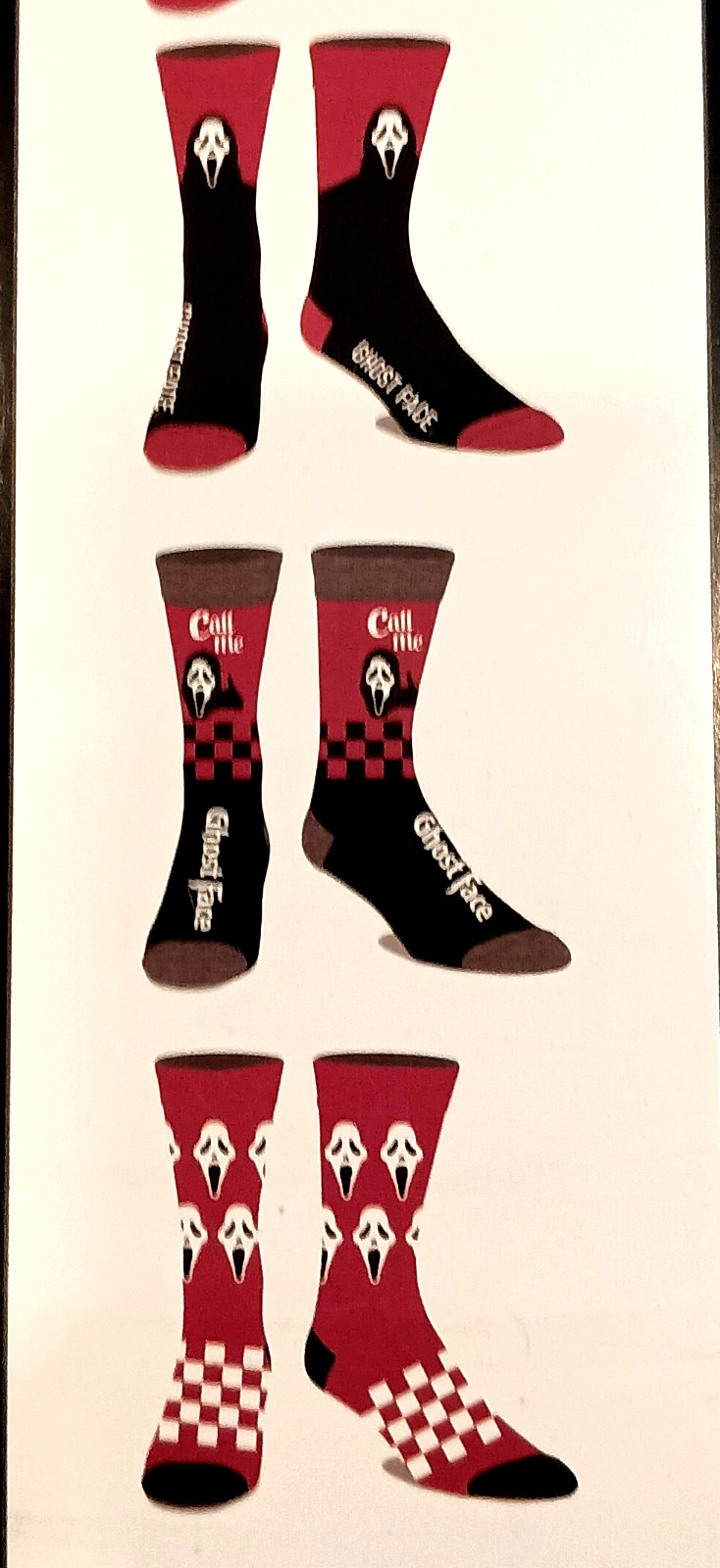 6 Pair Scream Horror Ghost Face Men’s Casual Crew Socks Sz 8-12 New NOS 2024