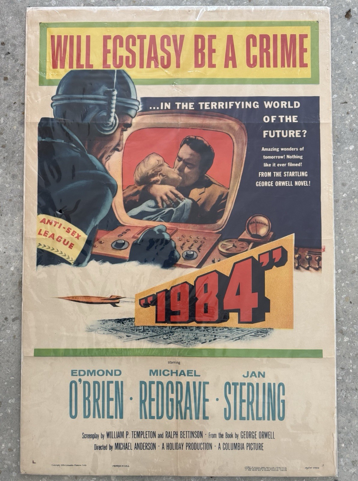 VINTAGE 1984 FILM POSTER ONE SHEET ORIGINAL 1956 GEORGE ORWELL MICHAEL ANDERSON